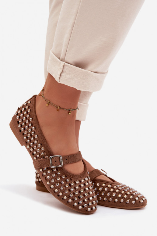 Ballerinas Feminin mit durchbrochenen Elementen mit blitzenden Augen I Streifenem braune Farbe INilvessa