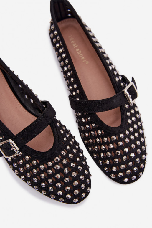 Ballerinas Feminin mit durchbrochenen Elementen mit blitzenden Augen I Streifenem schZuarze Farbe INilvessa