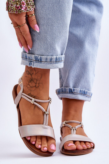 Flache Sandalen für Damen S.Barski KV-541-120 goldene Farbe