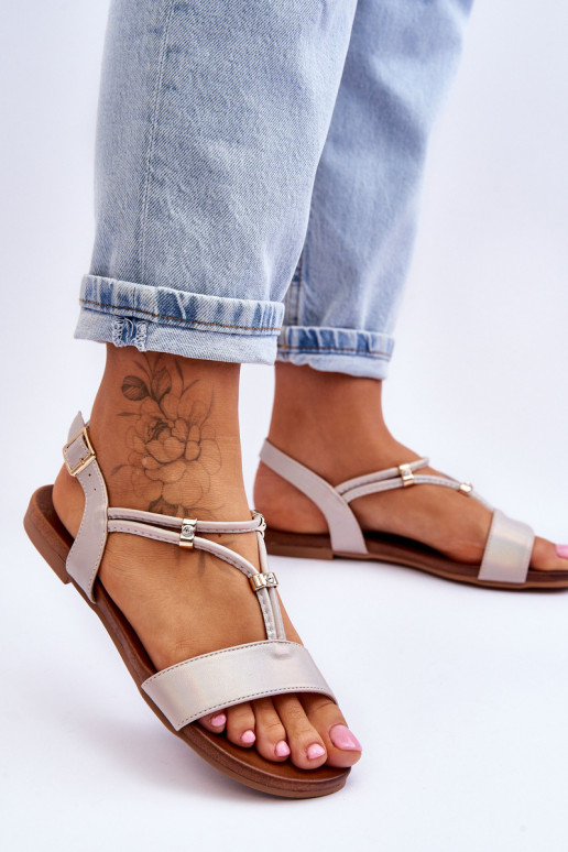 Flache Sandalen für Damen S.Barski KV-541-120 goldene Farbe