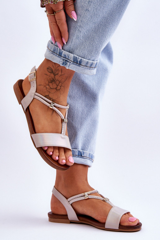 Flache Sandalen für Damen S.Barski KV-541-120 goldene Farbe