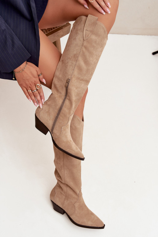 sich Zuarm laufen Stiefel CoZuboy-Stil mit Absätzenaus Öko-INildlederu Beige Jovianne