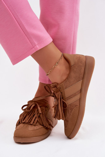 Sneakers Stilvollllschuhe Feminin mit Fransen braune Farbe Dorivelle