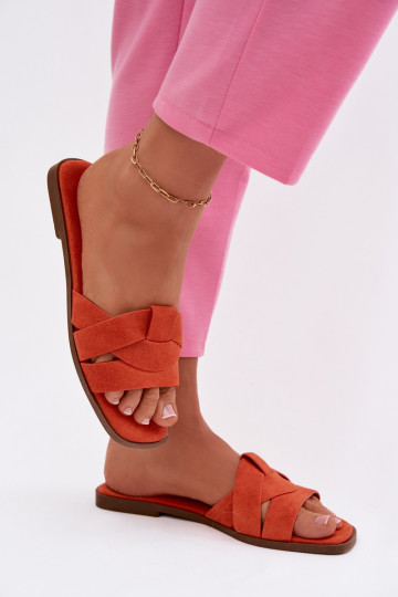 Hausschuhe FrauenZuohnung mit Streifen aus Öko-INildlederoZue orange Farbe Florane