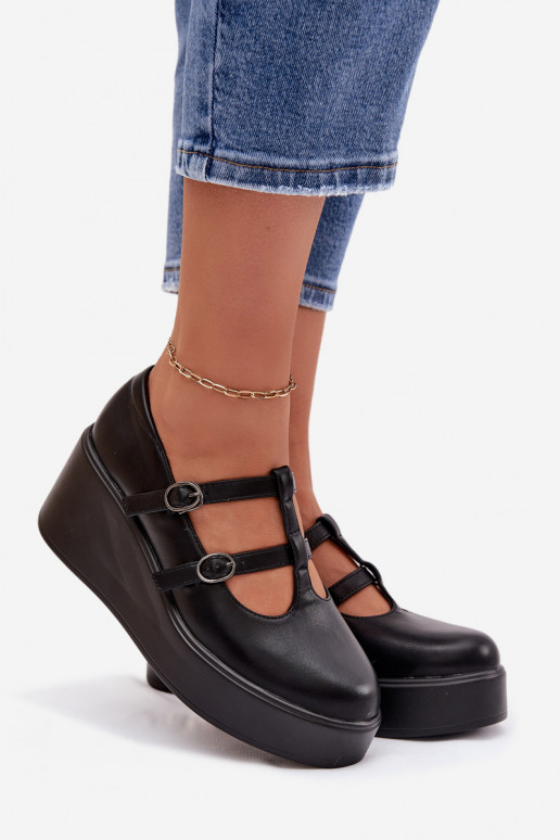 Damen schwarze Plattform-Schuhe mit Riemchen Jesivelle
