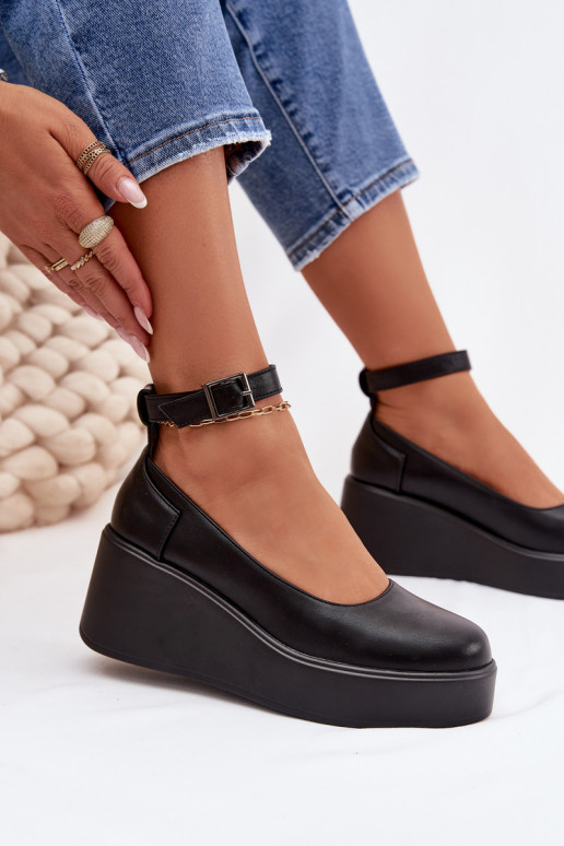 Damen schwarze Plattform-Schuhe mit Riemchen Belvissa