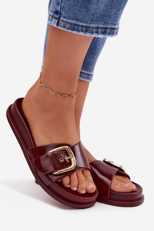 Damenhausschuhe mit goldenen Schnallen Burgund Rosivana