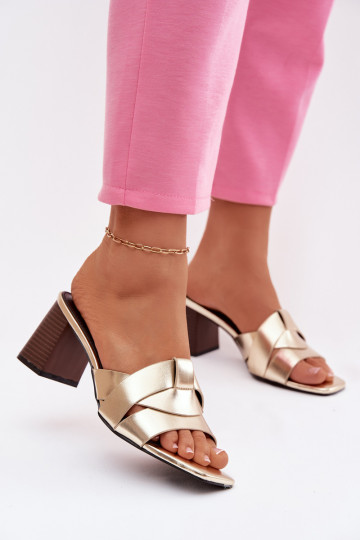 Damenhausschuhe mit Absätzen mit Streifen Eko Haut goldene Farbe Corivelle 2