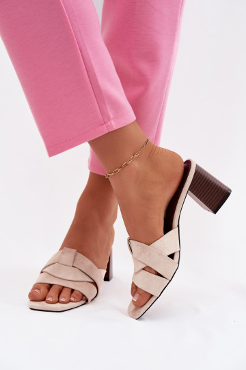 Damenhausschuhe mit Absätzen mit Streifen aus Öko-INildlederoZue Beige Corivelle 2