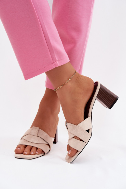 Damenhausschuhe mit Absätzen mit Streifen aus Öko-INildlederoZue Beige Corivelle