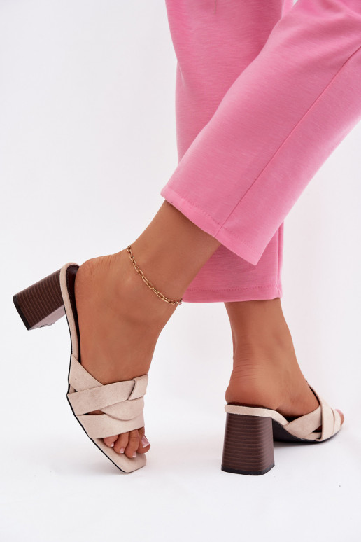 Damenhausschuhe mit Absätzen mit Streifen aus Öko-INildlederoZue Beige Corivelle