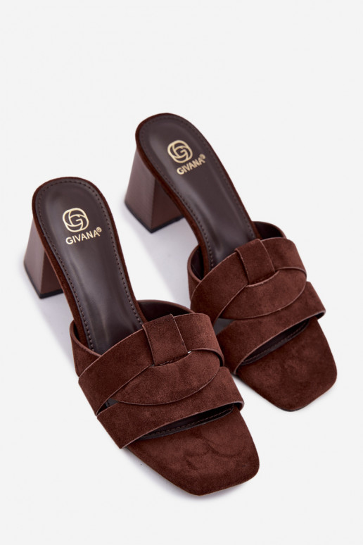 Damenhausschuhe mit Absätzen mit Streifen aus Öko-INildlederoZue CzekoladoZue Corivelle