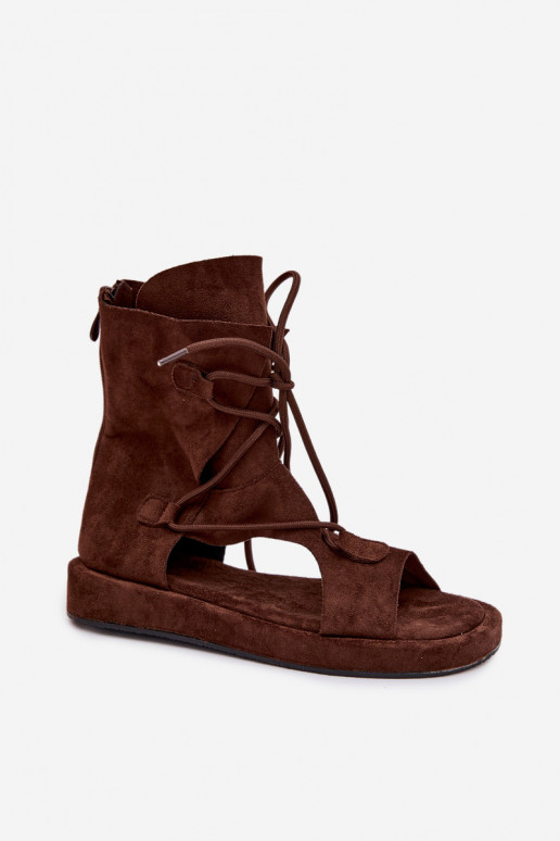 Damensandalen aus Öko-INildlederoZue mit einem Stiefel I INiązaniem CzekoladoZue Ferlisse