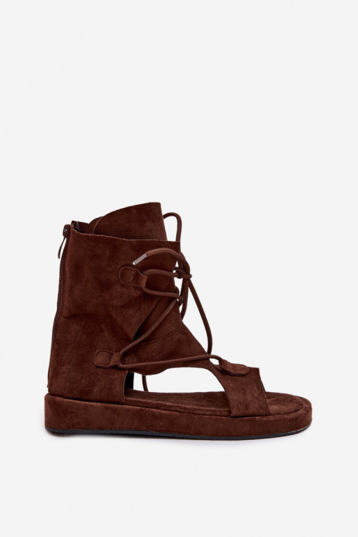 Damensandalen aus Öko-INildlederoZue mit einem Stiefel I INiązaniem CzekoladoZue Ferlisse