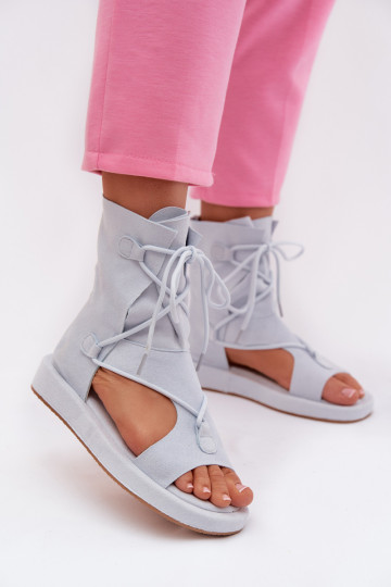 Damensandalen aus Öko-INildlederoZue mit einem Stiefel I INiązaniem hellblau Ferlisse 2