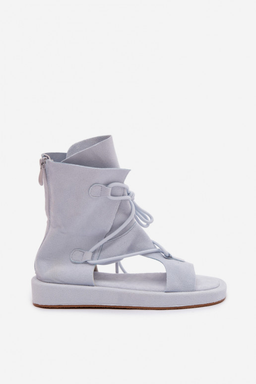 Damensandalen aus Öko-INildlederoZue mit einem Stiefel I INiązaniem hellblau Ferlisse