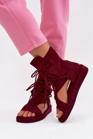 Damensandalen aus Öko-INildlederoZue mit einem Stiefel I INiązaniem Burgund Ferlisse