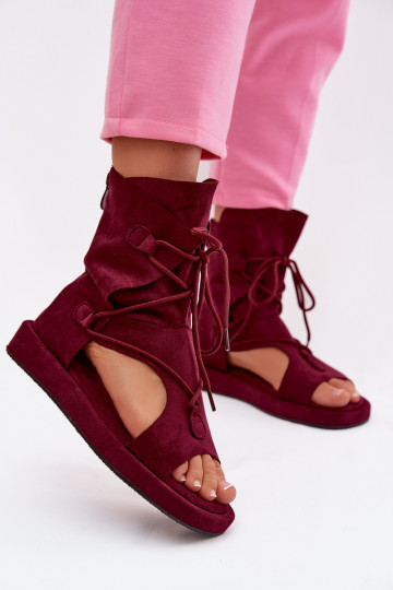 Damenveloursandalen mit Schaft und Schnürsenkeln bordeaux Ferlisse 2