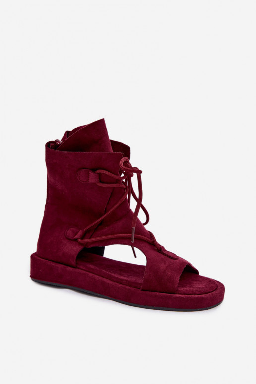 Damensandalen aus Öko-INildlederoZue mit einem Stiefel I INiązaniem Burgund Ferlisse