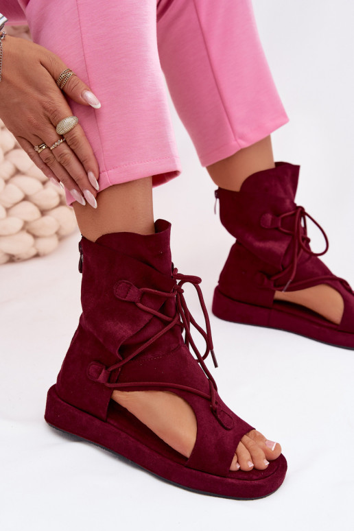 Damensandalen aus Öko-INildlederoZue mit einem Stiefel I INiązaniem Burgund Ferlisse