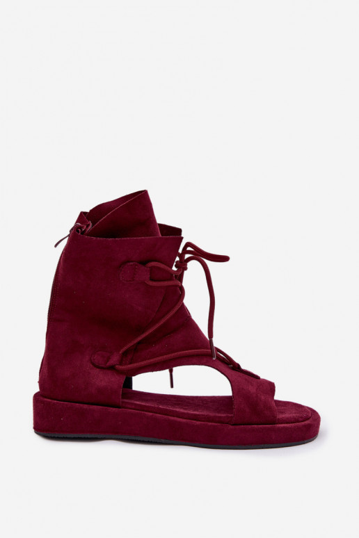 Damensandalen aus Öko-INildlederoZue mit einem Stiefel I INiązaniem Burgund Ferlisse