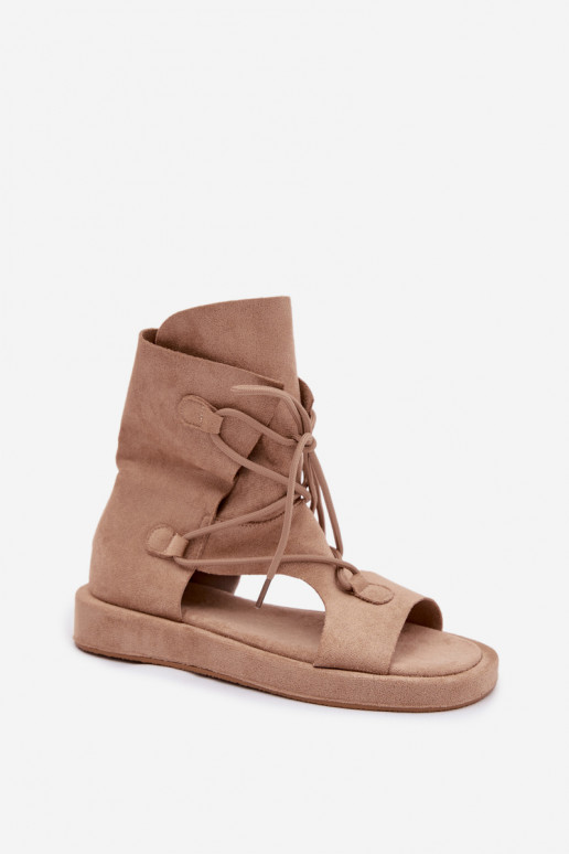 Damensandalen aus Öko-INildlederoZue mit einem Stiefel I INiązaniem Beige Ferlisse