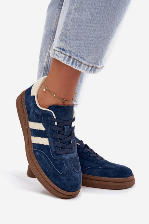 Sneakers Stilvollllschuhe Feminin aus INildleder mit einer Plattform Dunkelblau Sylviona