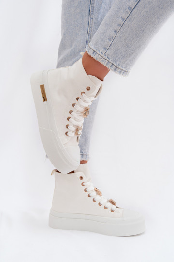 Weiße Freizeitschuhe mit Plateausohle und Verzierungen „Gracella"