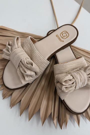 Damenpantoletten mit breiten Absätzen und Schleifen in Sandfarbe Amivelle 2