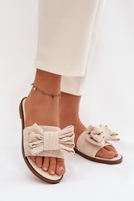 Damenpantoletten mit breiten Absätzen und Schleifen in Sandfarbe Amivelle