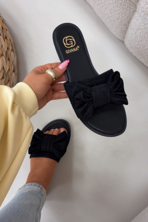 Damen schwarze Pantoletten mit breiten Absätzen und Schleifen Amivelle