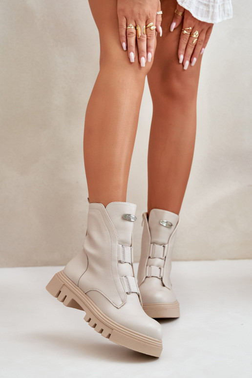 sich Zuarm laufen Arbeitsstiefeletten Feminin Zum Schloss Eko Haut elfenbeinfarbe Es mussilyra