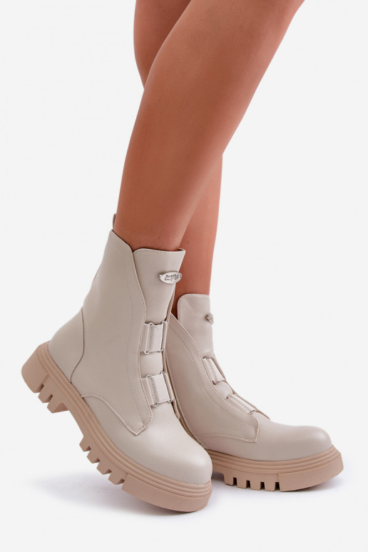 sich Zuarm laufen Arbeitsstiefeletten Feminin Zum Schloss Eko Haut elfenbeinfarbe Es mussilyra