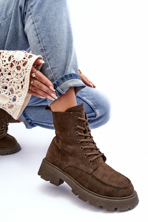 INildlederschuhe Schuhe sich Zuarm laufen mit breiten Absätzen Khaki-Farbe-Farbe Zikey