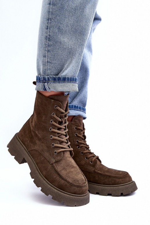 INildlederschuhe Schuhe sich Zuarm laufen mit breiten Absätzen Khaki-Farbe-Farbe Zikey