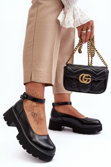 Feminin Schuhe Auf niedrigem Absatz mit Schnallen schZuarze Farbe OZuena