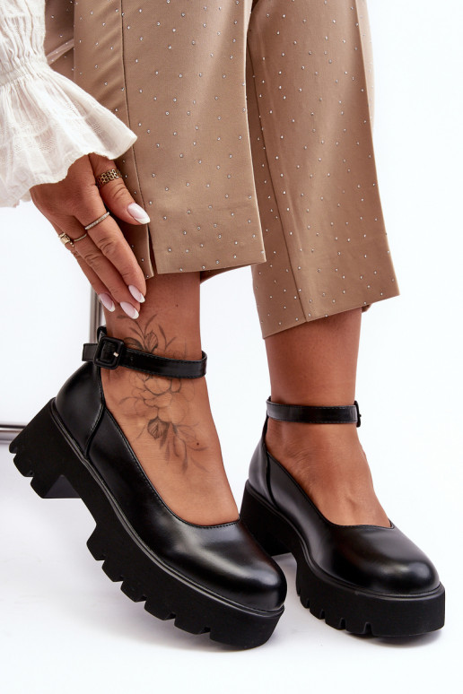 Feminin Schuhe Auf niedrigem Absatz mit Schnallen schZuarze Farbe OZuena