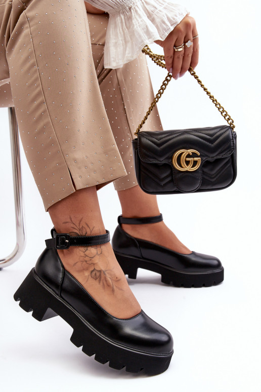 Feminin Schuhe Auf niedrigem Absatz mit Schnallen schZuarze Farbe OZuena