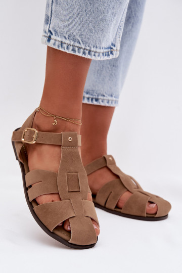 Damen Sandalen im römischen Stil flach in Chaki „Belanessa" 2