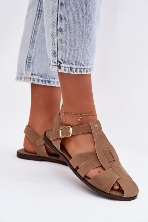 Damensandalen Rzymianki gleichschenklig Khaki-Farbe Belanessa