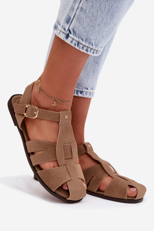 Damensandalen Rzymianki gleichschenklig Khaki-Farbe Belanessa