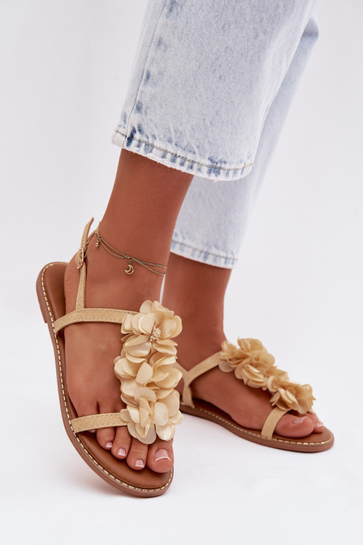 Flache Sandalen für Damen Mit Dekorationeni mit floralen Motivenkami goldene Farbe Noemia