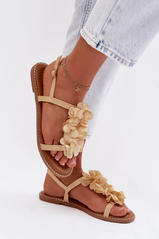 Flache Sandalen für Damen Mit Dekorationeni mit floralen Motivenkami goldene Farbe Noemia