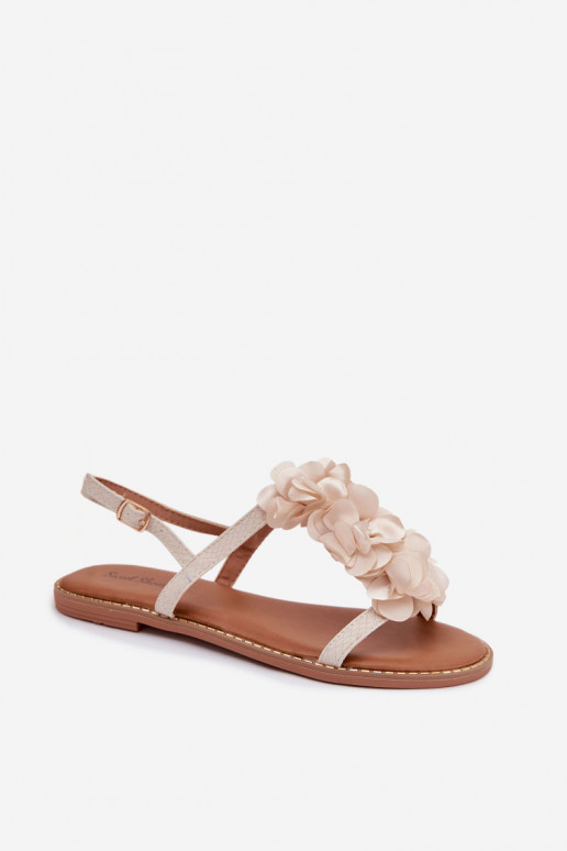 Flache Sandalen für Damen Mit Dekorationeni mit floralen Motivenkami elfenbeinfarbe Noemia