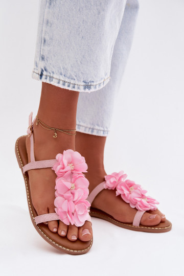 Flache Sandalen für Frauen mit dekorativen Blumenmotiven in Rosa Noemia 2