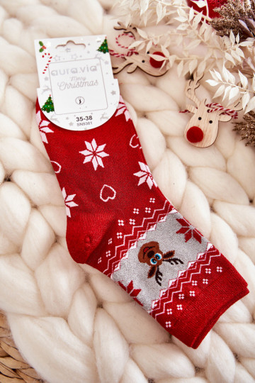 Damen-Weihnachtssocken mit Glitzer Rentier rot-graue Farbe 2