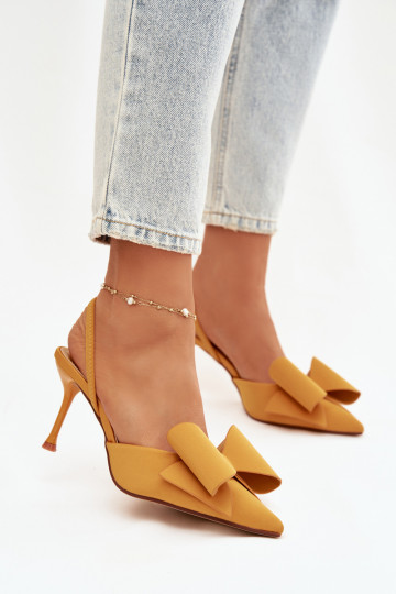 Gelbe High Heels mit offenen Fersen und Schleife „Eklevia" 2