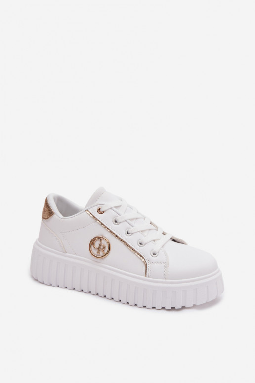 Sneakers Stilvollllschuhe Feminin mit einer Plattform Mit Dekorationen Detalem Zueiße Farbe Iselora