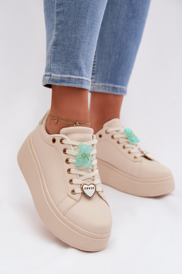 Sneakers Stilvollllschuhe Feminin mit einer PlattformPrzypinkami Teddybären mit Herzen Beige Selorissa