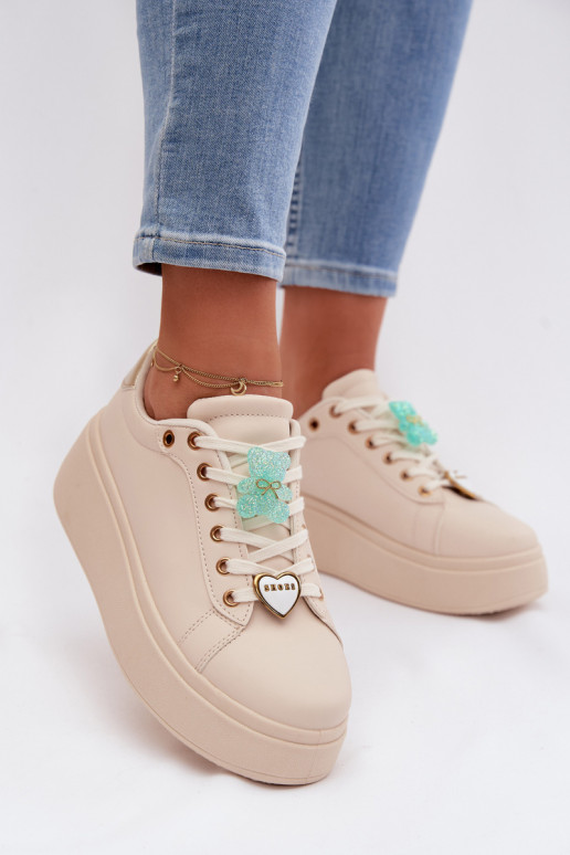 Sneakers Stilvollllschuhe Feminin mit einer PlattformPrzypinkami Teddybären mit Herzen Beige Selorissa